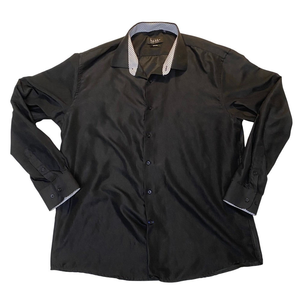 Nicole Miller New York Mens Dress Shirt XL 17-17.5‎ Black Slim Fit Long Sleeve